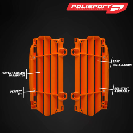 Polisport Radiator Louvers - Orange Panels for KTM EXC.EXC-F/XC-W/XCF-W (2024) KTM SX.SX-F/XC/XC-F (2023-2024) - OEM Fit, Durable Plastic, Enhanced Airflow, Easy Installation