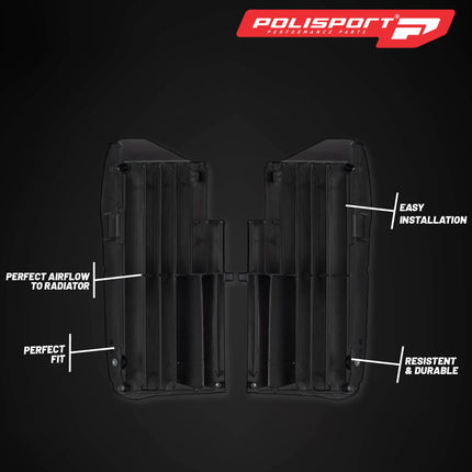 Polisport Radiator Louvers - Black Panels for Yamaha YZ 250F/450FX/WR 450F (2024) Yamaha YZ 450F (2023-2024) - OEM Fit, Durable Plastic, Enhanced Airflow, Easy Installation