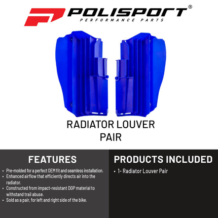 Polisport Radiator Louvers - Blue Panels for Yamaha YZ 250F/450FX/WR 450F (2024) Yamaha YZ 450F (2023-2024) - OEM Fit, Durable Plastic, Enhanced Airflow, Easy Installation