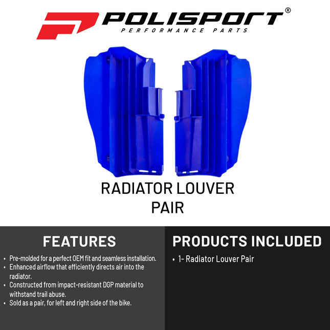 Polisport Radiator Louvers - Blue Panels for Yamaha YZ 250F/450FX/WR 450F (2024) Yamaha YZ 450F (2023-2024) - OEM Fit, Durable Plastic, Enhanced Airflow, Easy Installation