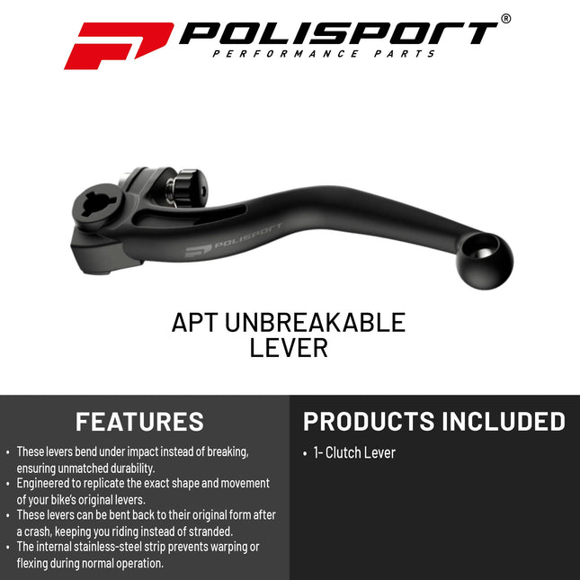 Polisport  APT Unbreakable Clutch Lever - Fits: Husqvarna TE/FE (2022-2024), GASGAS EC/EC-F/MC/MC-F/EX/EX-F (2021-2025) Motocross (MX/Enduro), OEM Shape, CNC Adapter, Easy Install, Black
