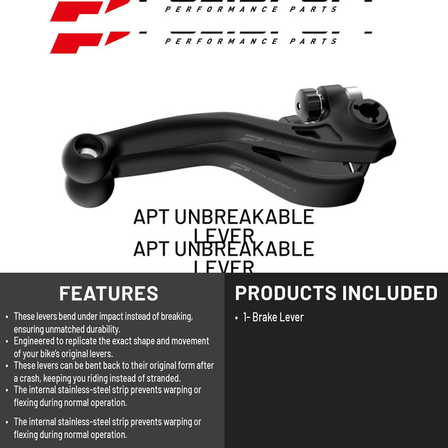 Polisport APT Brake Lever - Fits Kawasaki KX250F/KX450F (2015-20), Yamaha WR250F/WR450F (2017-21), YZ250FX/YZ450FX/YZ/YZX/YZF (2009-26), OEM Shape, APT Composite, CNC Adapter, Easy Install, Black