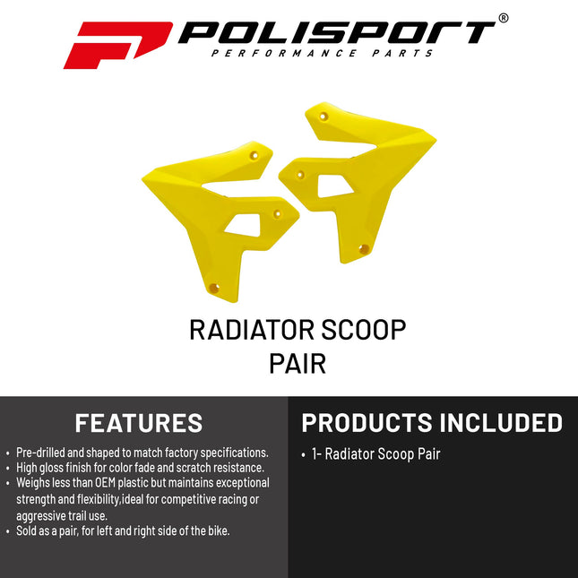 Polisport Radiator Scoops - Yellow Panels for Suzuki DR-Z400 (2000-2024) - OEM Fit, Glossy Finish, Lightweight & Impact-Resistant, Easy Installation