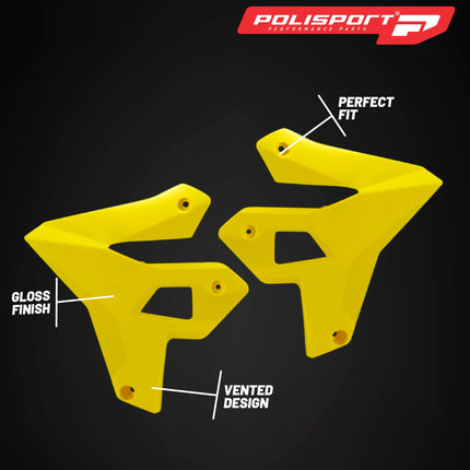 Polisport Radiator Scoops - Yellow Panels for Suzuki DR-Z400 (2000-2024) - OEM Fit, Glossy Finish, Lightweight & Impact-Resistant, Easy Installation