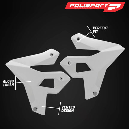 Polisport Radiator Scoops - White Panels for Suzuki DR-Z400 (2000-2024) - OEM Fit, Glossy Finish, Lightweight & Impact-Resistant, Easy Installation