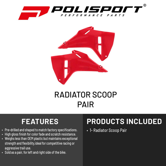 Polisport Radiator Scoops - Red Panels for Honda CRF 250R (2025) Honda CRF 450R (2025) - OEM Fit, Glossy Finish, Lightweight & Impact-Resistant, Easy Installation