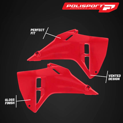 Polisport Radiator Scoops - Red Panels for Honda CRF 250R (2025) Honda CRF 450R (2025) - OEM Fit, Glossy Finish, Lightweight & Impact-Resistant, Easy Installation