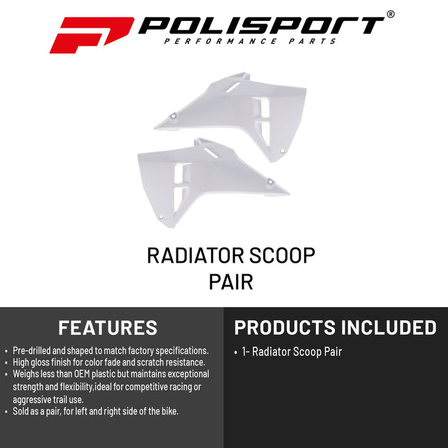 Polisport Radiator Scoops - White Panels for Honda CRF 250R (2025) Honda CRF 450R (2025) - OEM Fit, Glossy Finish, Lightweight & Impact-Resistant, Easy Installation