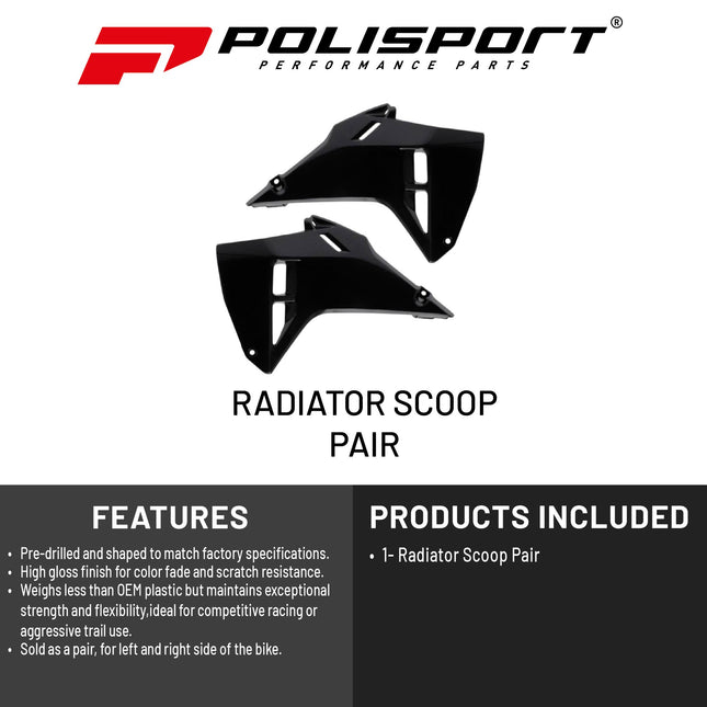 Polisport Radiator Scoops - Black Panels for Honda CRF 250R (2025) Honda CRF 450R (2025) - OEM Fit, Glossy Finish, Lightweight & Impact-Resistant, Easy Installation