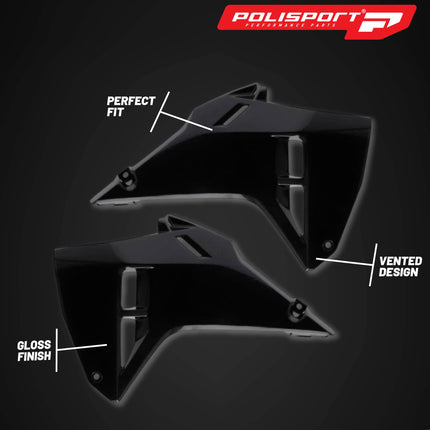 Polisport Radiator Scoops - Black Panels for Honda CRF 250R (2025) Honda CRF 450R (2025) - OEM Fit, Glossy Finish, Lightweight & Impact-Resistant, Easy Installation