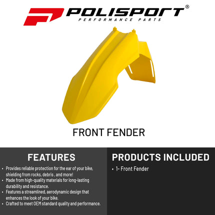 Polisport Motocross (MX) Front Fender for Suzuki RMZ 250 & RMZ 450 (2008-2017) Dirt Bike - OEM Quality, Durable, Flexible & Perfect Fit - Yellow