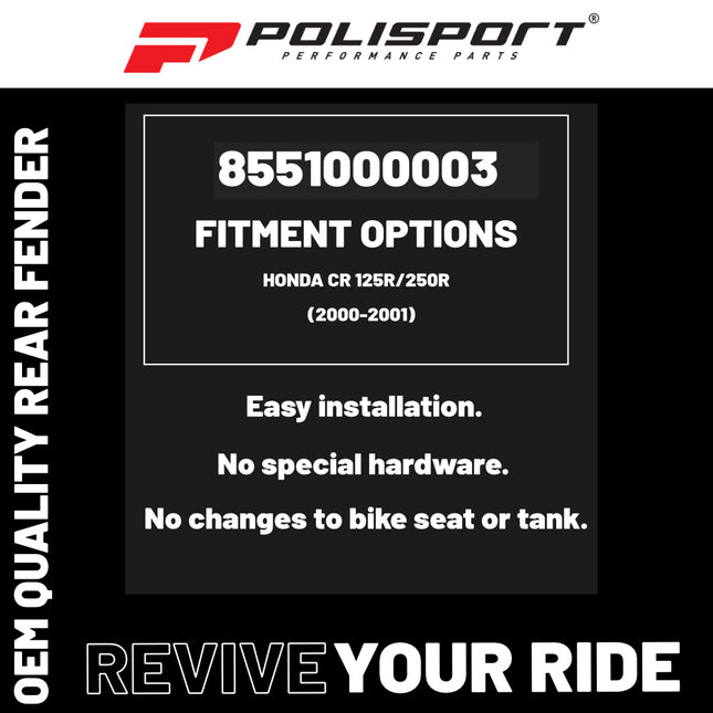 Polisport Motocross (MX) Rear Fender for Honda CR 125R/ CR 250R (2000-01) Dirt Bike – OEM Quality, Durable, Flexible & Perfect Fit – Red