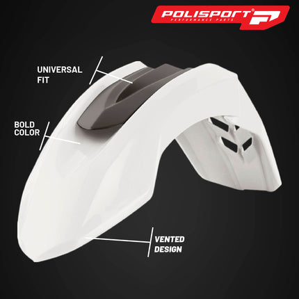 Polisport Supermoto (SM) Motocross (MX) UFX Front Fender - Universal Fit for all Full Size Dirt Bikes - White