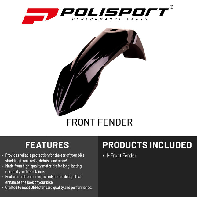 Polisport Motocross (MX) Front Fender for Yamaha YZ 125/250 YZ 125X/250X YZ 250F YZ 450F YZ 450FX YZ 250FX WR 250F/450F(2012-2023) Dirt Bike - OEM Quality, Durable, Flexible & Perfect Fit - Black