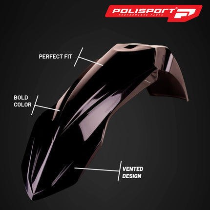 Polisport Motocross (MX) Front Fender for Yamaha YZ 125/250 YZ 125X/250X YZ 250F YZ 450F YZ 450FX YZ 250FX WR 250F/450F(2012-2023) Dirt Bike - OEM Quality, Durable, Flexible & Perfect Fit - Black