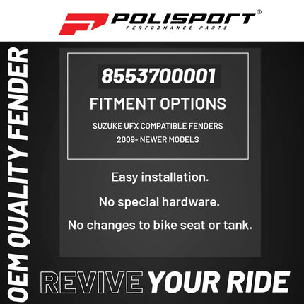 Polisport Motocross (MX) FreeFlow Universal Fender with UFX Mounting System Bracket - Universal Fit for all Full Size Susuki Dirt Bikes (2009-25) - Red