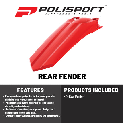 Polisport Motocross (MX) Rear Fender for Honda CRF 250R/RX & CRF 450R/RX (2017-2021) Dirt Bike – OEM Quality, Durable, Flexible & Perfect Fit – Red
