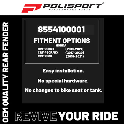 Polisport Motocross (MX) Rear Fender for Honda CRF 250R/RX & CRF 450R/RX (2017-2021) Dirt Bike – OEM Quality, Durable, Flexible & Perfect Fit – Red