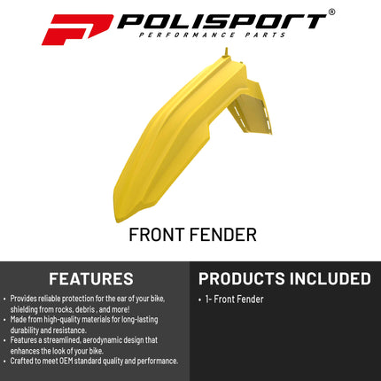Polisport Motocross (MX) Front Fender for Suzuki RMZ 250 & RMZ 450 (2018-2025) Dirt Bike - OEM Quality, Durable, Flexible & Perfect Fit - Yellow
