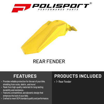 Polisport Motocross (MX) Rear Fender for Suzuki RMZ 250 & RMZ 450 (2018-2025) Dirt Bike - OEM Quality, Durable, Flexible & Perfect Fit - Yellow