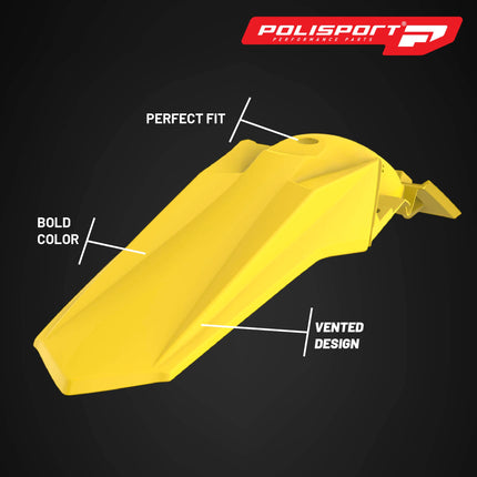 Polisport Motocross (MX) Rear Fender for Suzuki RMZ 250 & RMZ 450 (2018-2025) Dirt Bike - OEM Quality, Durable, Flexible & Perfect Fit - Yellow