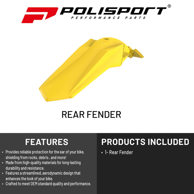 Polisport Motocross (MX) Rear Fender for Suzuki RMZ 250 & RMZ 450 (2018-2025) Dirt Bike - OEM Quality, Durable, Flexible & Perfect Fit - White