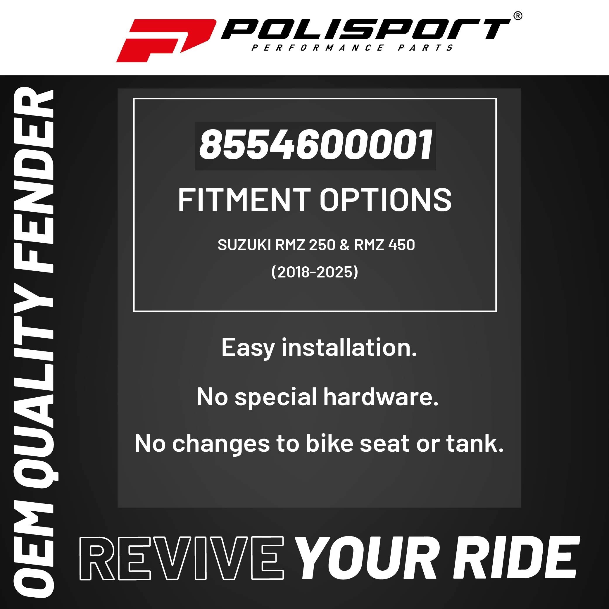 Polisport Motocross (MX) Rear Fender for Suzuki RMZ 250 & RMZ 450 (2018-2025) Dirt Bike