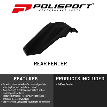 Polisport Motocross (MX) Rear Fender for Suzuki RMZ 250 & RMZ 450 (2018-2025) Dirt Bike - OEM Quality, Durable, Flexible & Perfect Fit - Black