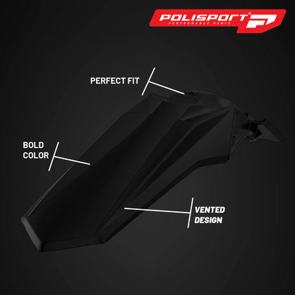 Polisport Motocross (MX) Rear Fender for Suzuki RMZ 250 & RMZ 450 (2018-2025) Dirt Bike - OEM Quality, Durable, Flexible & Perfect Fit - Black