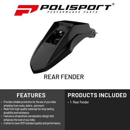Polisport Motocross (MX) Rear Fender for Kawasaki KLR 650 (2008-18) Dirt Bike - OEM Quality, Durable, Flexible & Perfect Fit - Black