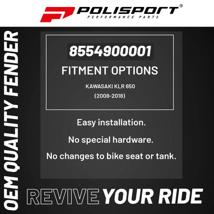 Polisport Motocross (MX) Rear Fender for Kawasaki KLR 650 (2008-18) Dirt Bike - OEM Quality, Durable, Flexible & Perfect Fit - Black