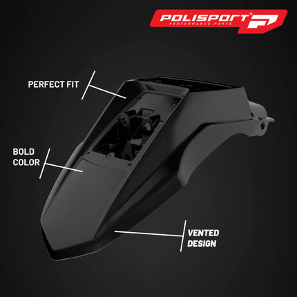 Polisport Motocross (MX) Rear Fender for Kawasaki KLR 650 (2008-18) Dirt Bike - OEM Quality, Durable, Flexible & Perfect Fit - Black