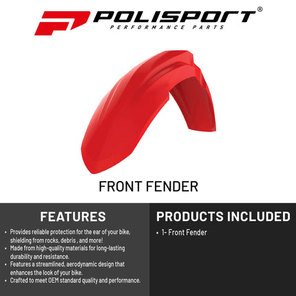 Polisport Motocross (MX) Restyle Front Fender for Honda CR125R/250R (2002-07) Dirt Bike - OEM Quality, Durable, Flexible & Perfect Fit - Red