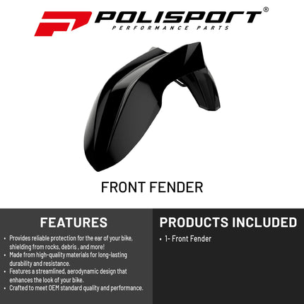 Polisport Motocross (MX) Front Fender for Kawasaki KLR 650 (2008-18) Dirt Bike - OEM Quality, Durable, Flexible & Perfect Fit - Black