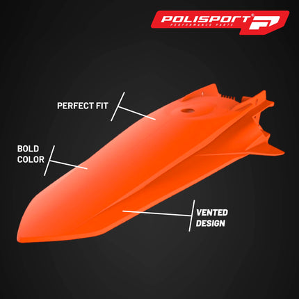 Polisport Motocross (MX) Rear Fender for KTM SX/SX-F/XC/XC-F (2019-22) Dirt Bike - OEM Quality, Durable, Flexible & Perfect Fit - Orange