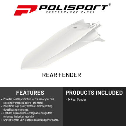 Polisport Motocross (MX) Rear Fender for KTM SX/SX-F/XC/XC-F (2019-22) Dirt Bike - OEM Quality, Durable, Flexible & Perfect Fit - White