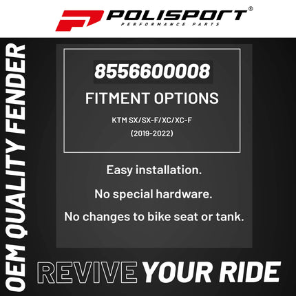Polisport Motocross (MX) Rear Fender for KTM SX/SX-F/XC/XC-F (2019-22) Dirt Bike - OEM Quality, Durable, Flexible & Perfect Fit - White