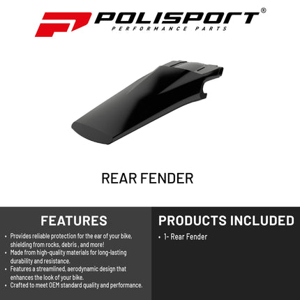 Polisport Motocross (MX) Rear Fender for Husqvarna TC/TX/FX 125/250 (2019-22) & FE/TE (2020-23) Dirt Bike - OEM Quality, Durable, Flexible & Perfect Fit - Black
