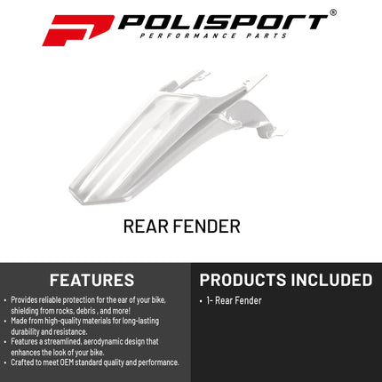 Polisport Motocross (MX) Rear Fender for Sherco SE-R/SEF-R (2017-24) & SC/SC-F (2019-23) Dirt Bike - OEM Quality, Durable, Flexible & Perfect Fit - White