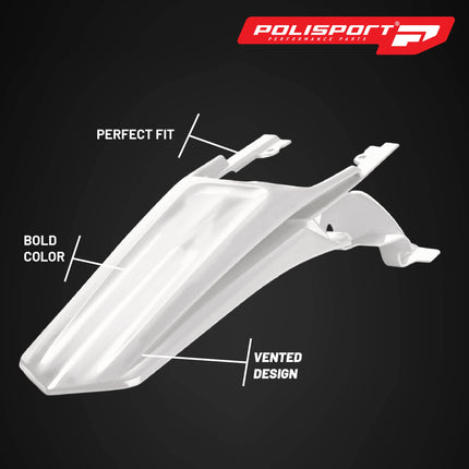 Polisport Motocross (MX) Rear Fender for Sherco SE-R/SEF-R (2017-24) & SC/SC-F (2019-23) Dirt Bike - OEM Quality, Durable, Flexible & Perfect Fit - White
