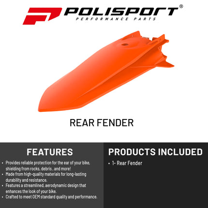 Polisport Motocross (MX) Rear Fender for KTM EXC/EXC-F & XC-W/XCF-W (2020-23) Dirt Bike - OEM Quality, Durable, Flexible & Perfect Fit - Orange