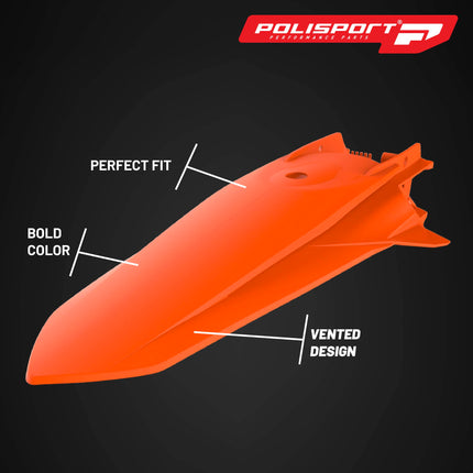 Polisport Motocross (MX) Rear Fender for KTM EXC/EXC-F & XC-W/XCF-W (2020-23) Dirt Bike - OEM Quality, Durable, Flexible & Perfect Fit - Orange