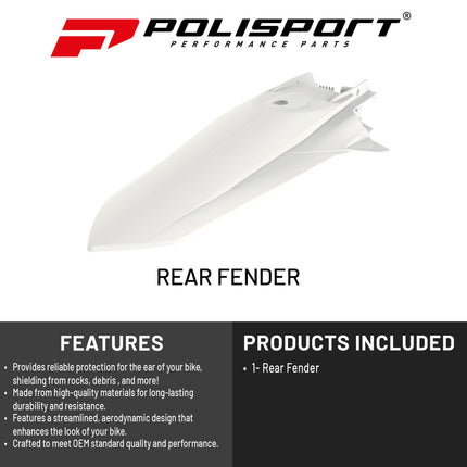 Polisport Motocross (MX) Rear Fender for KTM EXC/EXC-F & XC-W/XCF-W (2020-23) Dirt Bike - OEM Quality, Durable, Flexible & Perfect Fit - White