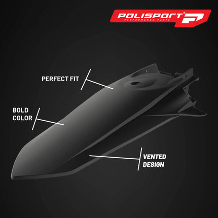 Polisport Motocross (MX) Rear Fender for KTM EXC/EXC-F & XC-W/XCF-W (2020-23) Dirt Bike - OEM Quality, Durable, Flexible & Perfect Fit - Black