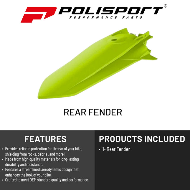 Polisport Motocross (MX) Rear Fender for KTM EXC/EXC-F & XC-W/XCF-W (2020-23) Dirt Bike - OEM Quality, Durable, Flexible & Perfect Fit - FLO Yellow