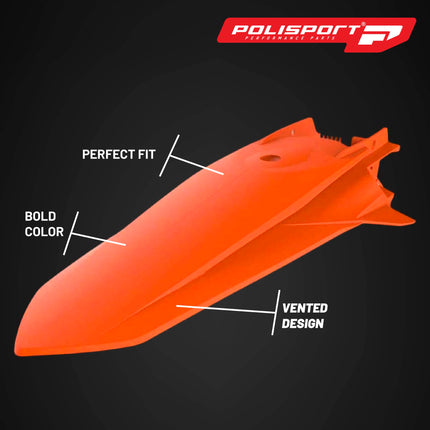 Polisport Motocross (MX) Rear Fender for KTM EXC/EXC-F & XC-W/XCF-W (2020-22) Dirt Bike - OEM Quality, Durable, Flexible & Perfect Fit - Orange