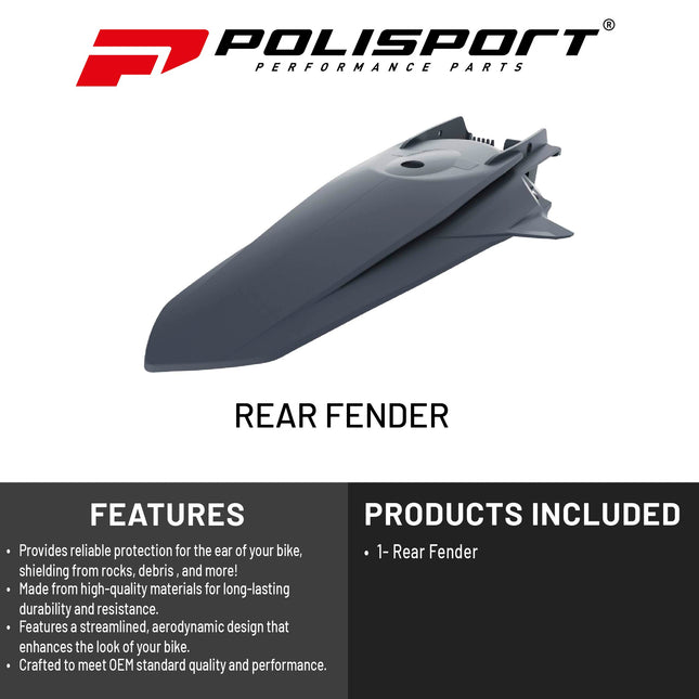 Polisport Motocross (MX) Rear Fender for KTM SX/SX-F XC/XC-F (2020-21) Dirt Bike - OEM Quality, Durable, Flexible & Perfect Fit - Nardo Grey
