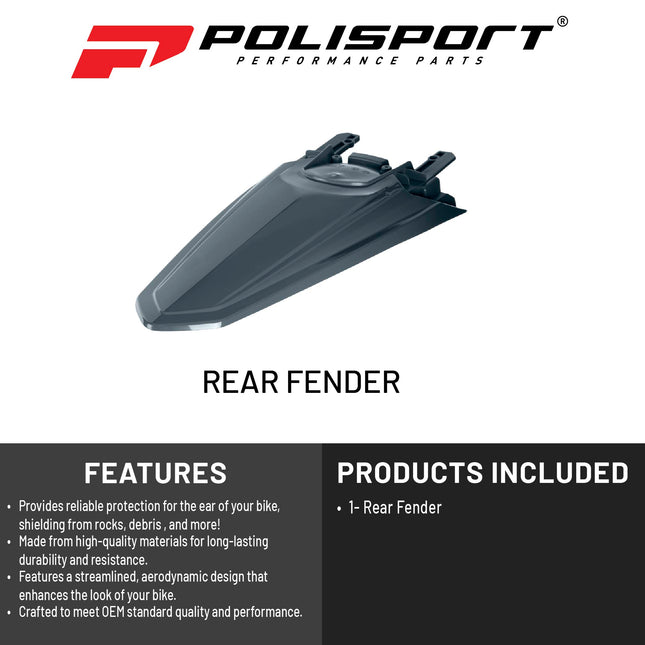 Polisport Motocross (MX) Rear Fender for Sherco SE/SEF (2025) Dirt Bike - OEM Quality, Durable, Flexible & Perfect Fit - Black
