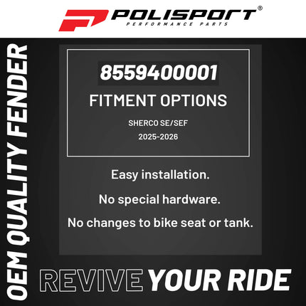Polisport Motocross (MX) Rear Fender for Sherco SE/SEF (2025) Dirt Bike - OEM Quality, Durable, Flexible & Perfect Fit - Black