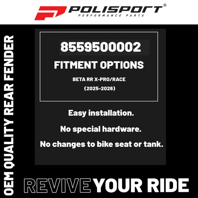 Polisport Motocross (MX) Replica Plastics Rear Fender for Beta RR X-Pro / Race (2025-26) Dirt Bike